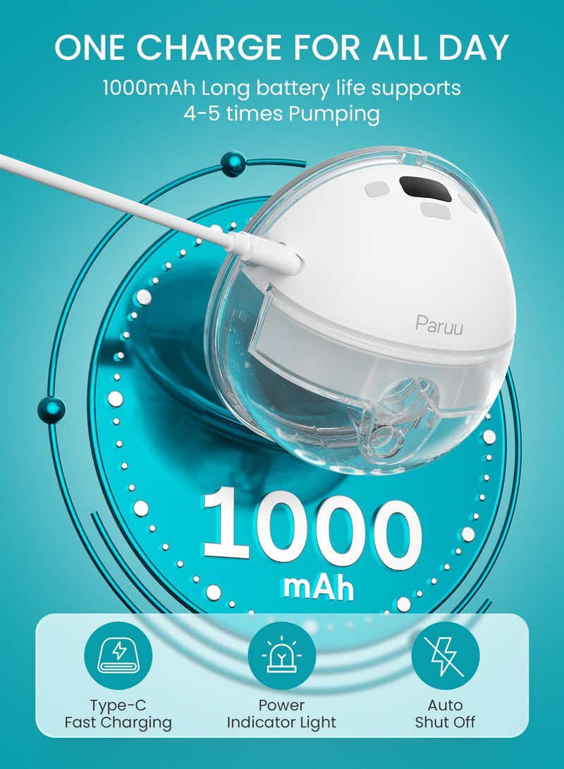 Paruu Hands Free Breast Pump P16, Wearable Breast Pump Electirc Portable with 4 Modes & 12 Levels, Max 309mmHg Strong Suction 19/21/24mm Flange Inserts Wearable Breastfeeding Pump, 2 Pack White - Image 5