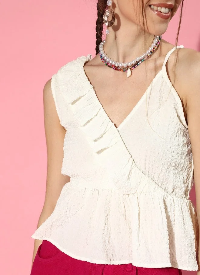 Sassafras  White One Shoulder Ruffles Empire Top for Women for Women | Best Price UAE