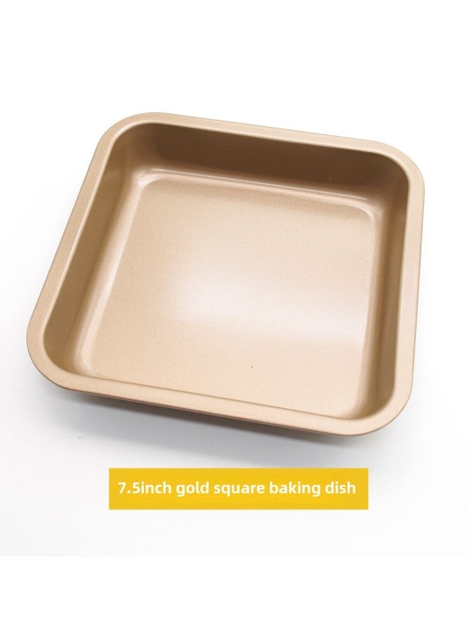 Practical Non-stick Coated 11 Inch Rectangular Baking Pan Grilled Chicken Wings Biscuit Cake High Body 7 Inch Carbon Steel Bread Pan-Specifications:7.5 Inch Square Baking Pan (gold) - Image 1