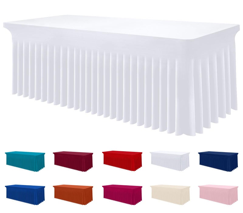 Smiry Spandex Tablecloth, Elastic Fitted Stretch Tablecloth for 6FT Rectangle Tables, Waterproof Washable Table Cover Skirt for Outdoor, Wedding, Banquet & Parties (White, 72Lx30Wx30H Inch) - Image 1