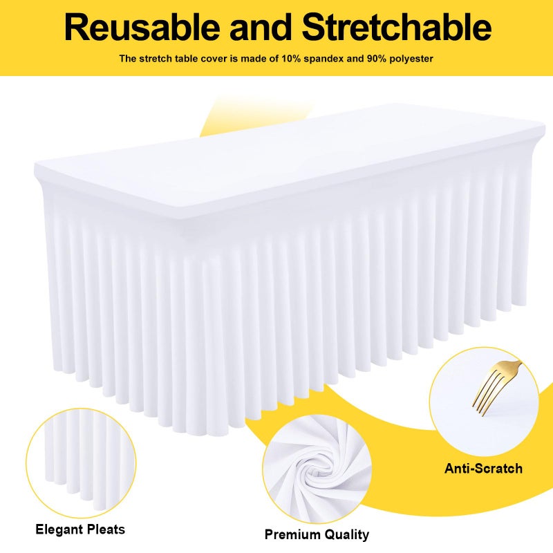 Smiry Spandex Tablecloth, Elastic Fitted Stretch Tablecloth for 6FT Rectangle Tables, Waterproof Washable Table Cover Skirt for Outdoor, Wedding, Banquet & Parties (White, 72Lx30Wx30H Inch) - Image 2