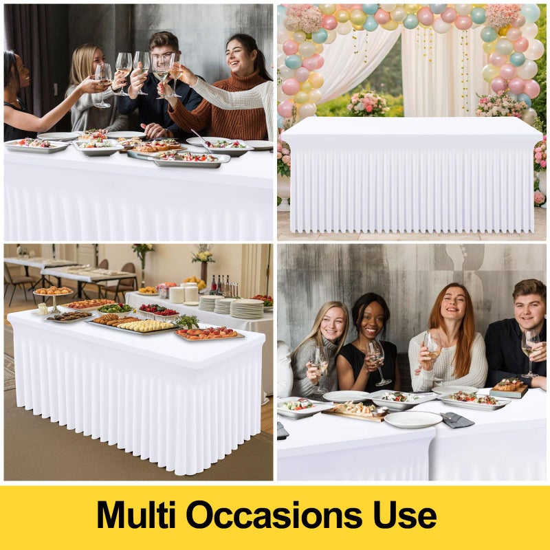 Smiry Spandex Tablecloth, Elastic Fitted Stretch Tablecloth for 6FT Rectangle Tables, Waterproof Washable Table Cover Skirt for Outdoor, Wedding, Banquet & Parties (White, 72Lx30Wx30H Inch) - Image 5