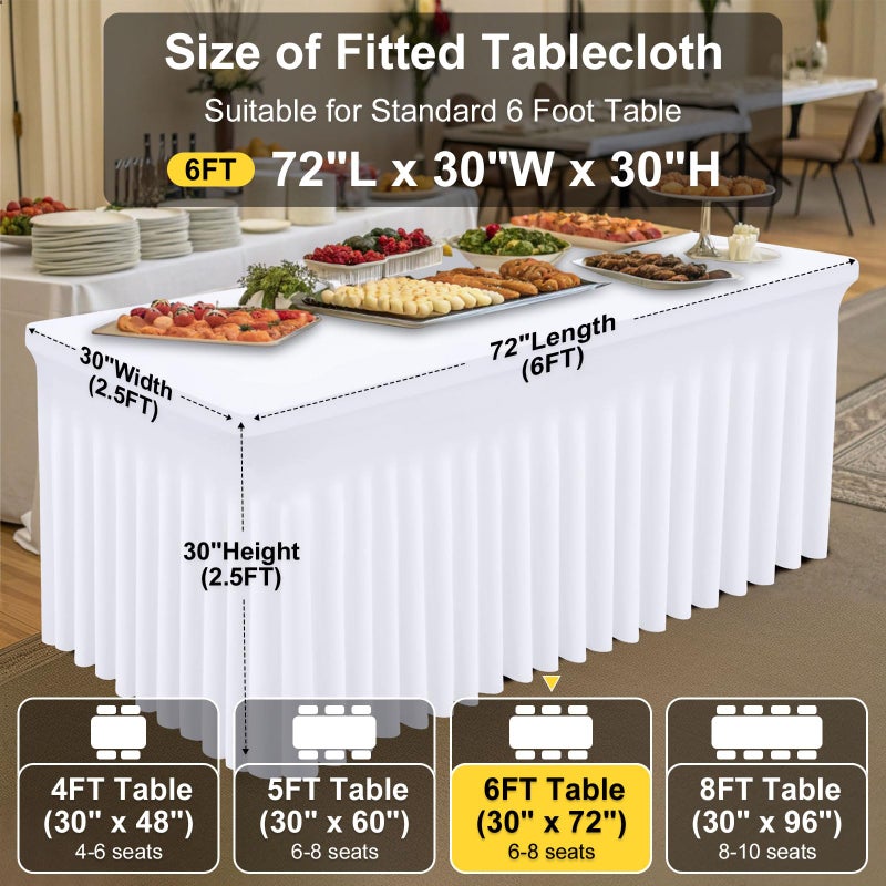 Smiry Spandex Tablecloth, Elastic Fitted Stretch Tablecloth for 6FT Rectangle Tables, Waterproof Washable Table Cover Skirt for Outdoor, Wedding, Banquet & Parties (White, 72Lx30Wx30H Inch) - Image 4