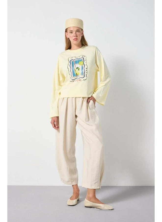 mina aise Women's Yellow Wide Sleeve Oversize Printed T-shirt 31212.