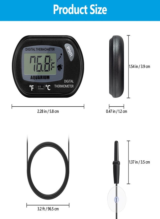 داتو مقياس حرارة حوض السمك DaToo بشاشة LCD كبيرة، يعرض درجة الحرارة بالفهرنهايت/المئوية (℉/℃)، مقياس حرارة رقمي لأحواض السمك والزواحف، مزود بكوب شفط (عبوة من قطعتين). - Image 5