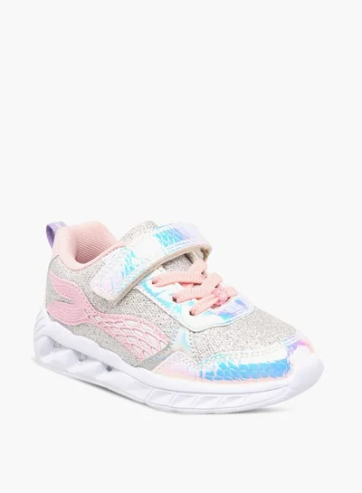 جونيورز Girls Iridescent Light-Up Sports Shoes With Hook And Loop Closure
