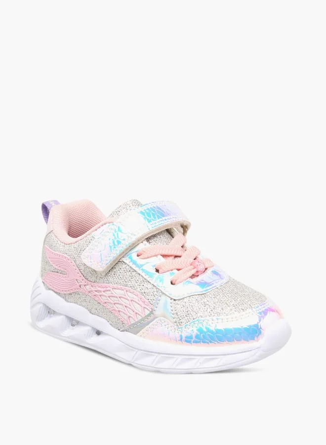 JUNIORS Girls Iridescent Light-Up Sports Shoes With Hook And Loop Closure