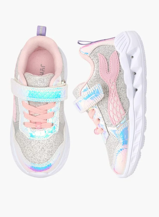 JUNIORS Girls Iridescent Light-Up Sports Shoes With Hook And Loop Closure
