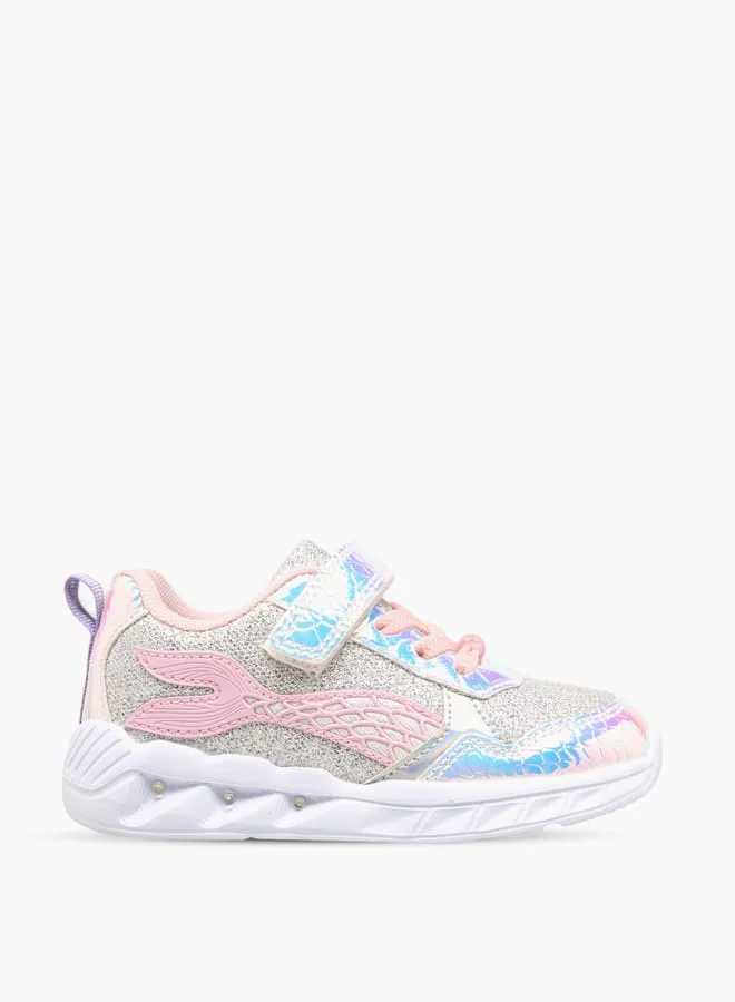 JUNIORS Girls Iridescent Light-Up Sports Shoes With Hook And Loop Closure