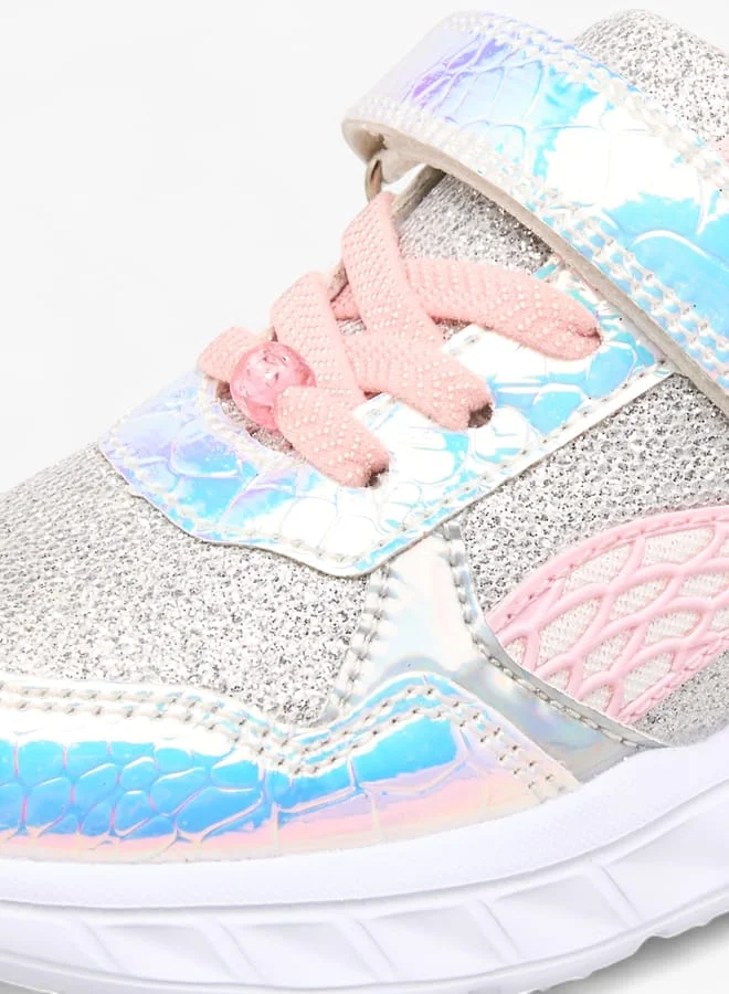 JUNIORS Girls Iridescent Light-Up Sports Shoes With Hook And Loop Closure