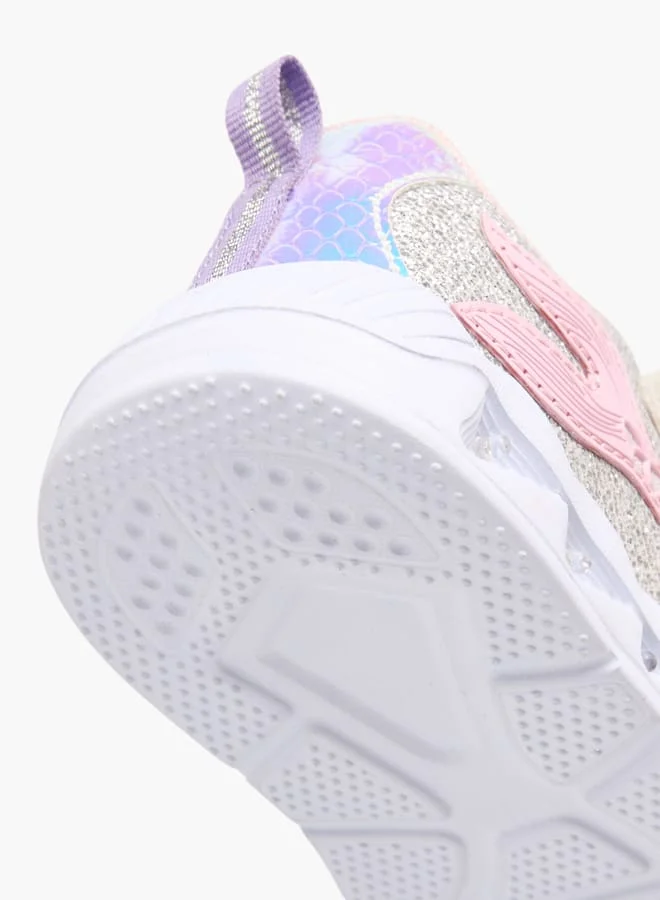 JUNIORS Girls Iridescent Light-Up Sports Shoes With Hook And Loop Closure