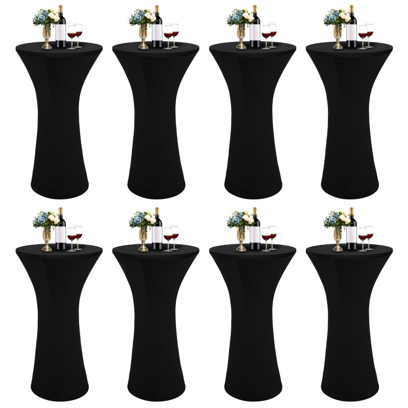 Lykoow Lykoow 8 Pack Cocktail Spandex Stretch Round Corners Tablecloth 24x43 Black Cocktail Table Cover Fitted High Top Stretch Tablecloth for Bar Wedding Party Banquet Birthday TableBlack