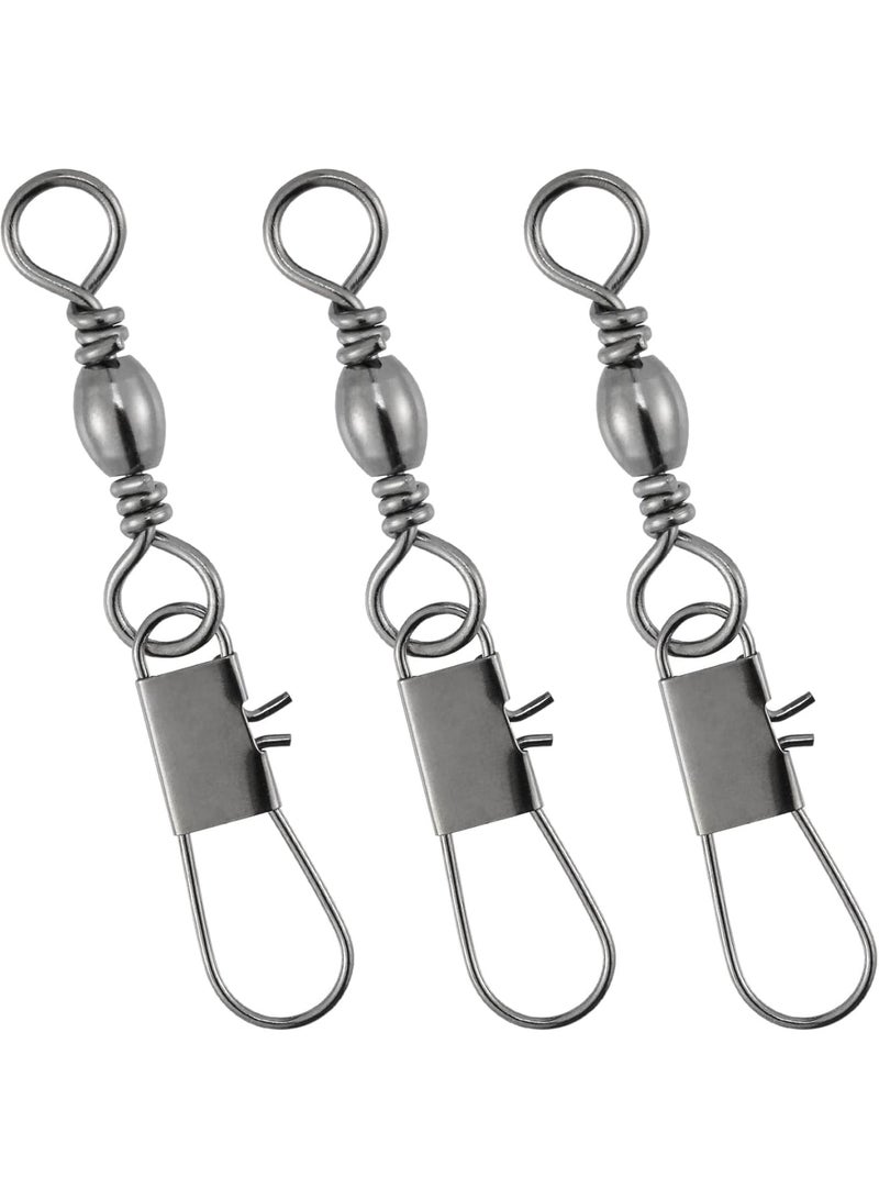 SYOSI Fishing Snap Swivels Kit, Stainless Steel Barrel Swivels with Safety Interlock Snaps, 26-132LB Strength for Freshwater & Saltwater Lures, Leader Lines & Tackle Connection, Corrosion-Resistant(50-Pcs) - Image 1