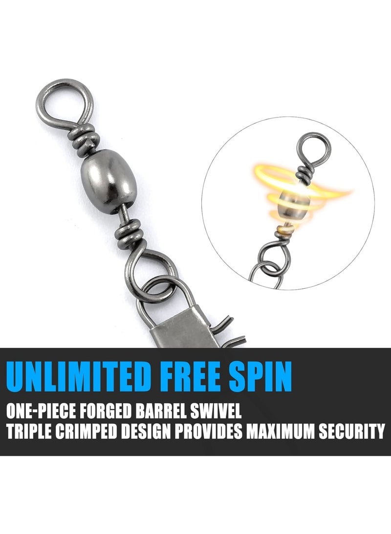 SYOSI Fishing Snap Swivels Kit, Stainless Steel Barrel Swivels with Safety Interlock Snaps, 26-132LB Strength for Freshwater & Saltwater Lures, Leader Lines & Tackle Connection, Corrosion-Resistant(50-Pcs) - Image 4
