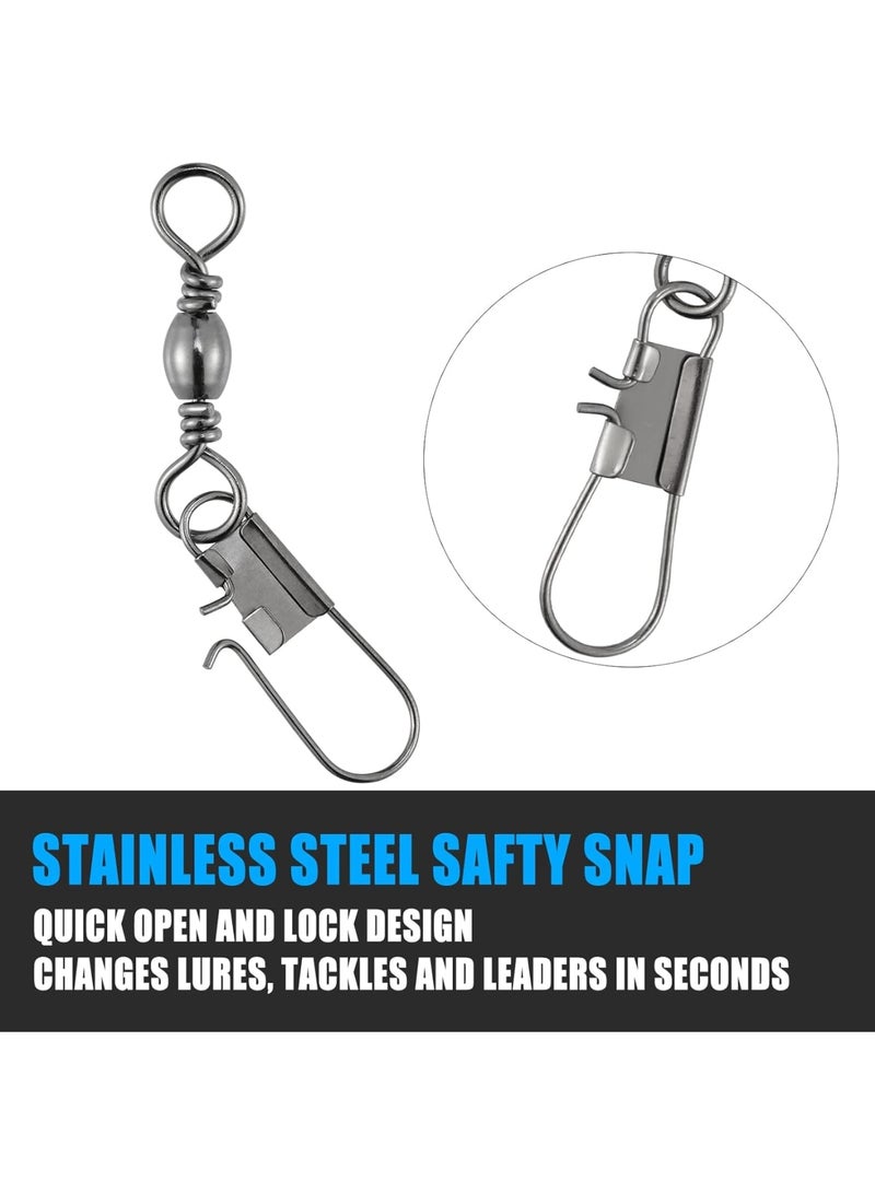 SYOSI Fishing Snap Swivels Kit, Stainless Steel Barrel Swivels with Safety Interlock Snaps, 26-132LB Strength for Freshwater & Saltwater Lures, Leader Lines & Tackle Connection, Corrosion-Resistant(50-Pcs) - Image 5