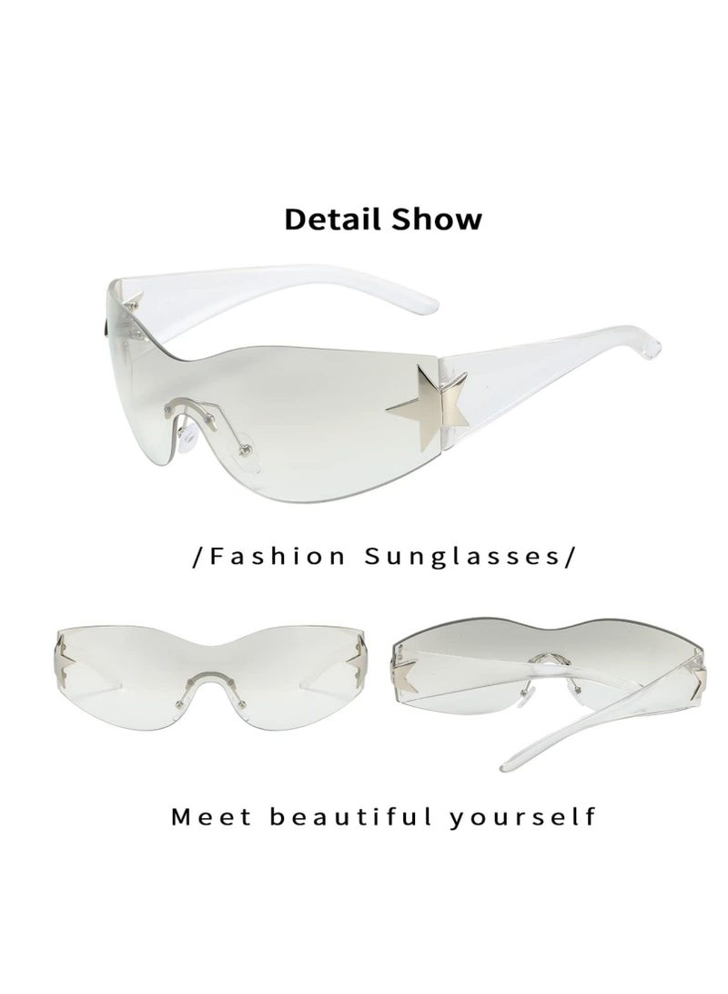 SYOSI نظارات شمسية للنساء والرجال موضة درع بدون إطار نظارات شمسية متدرجة العدسة عصرية كبيرة الحجم - Image 4