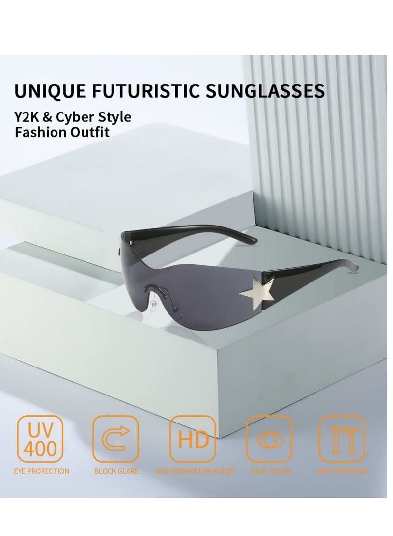 SYOSI نظارات شمسية للنساء والرجال موضة درع بدون إطار نظارات شمسية متدرجة العدسة عصرية كبيرة الحجم - Image 5