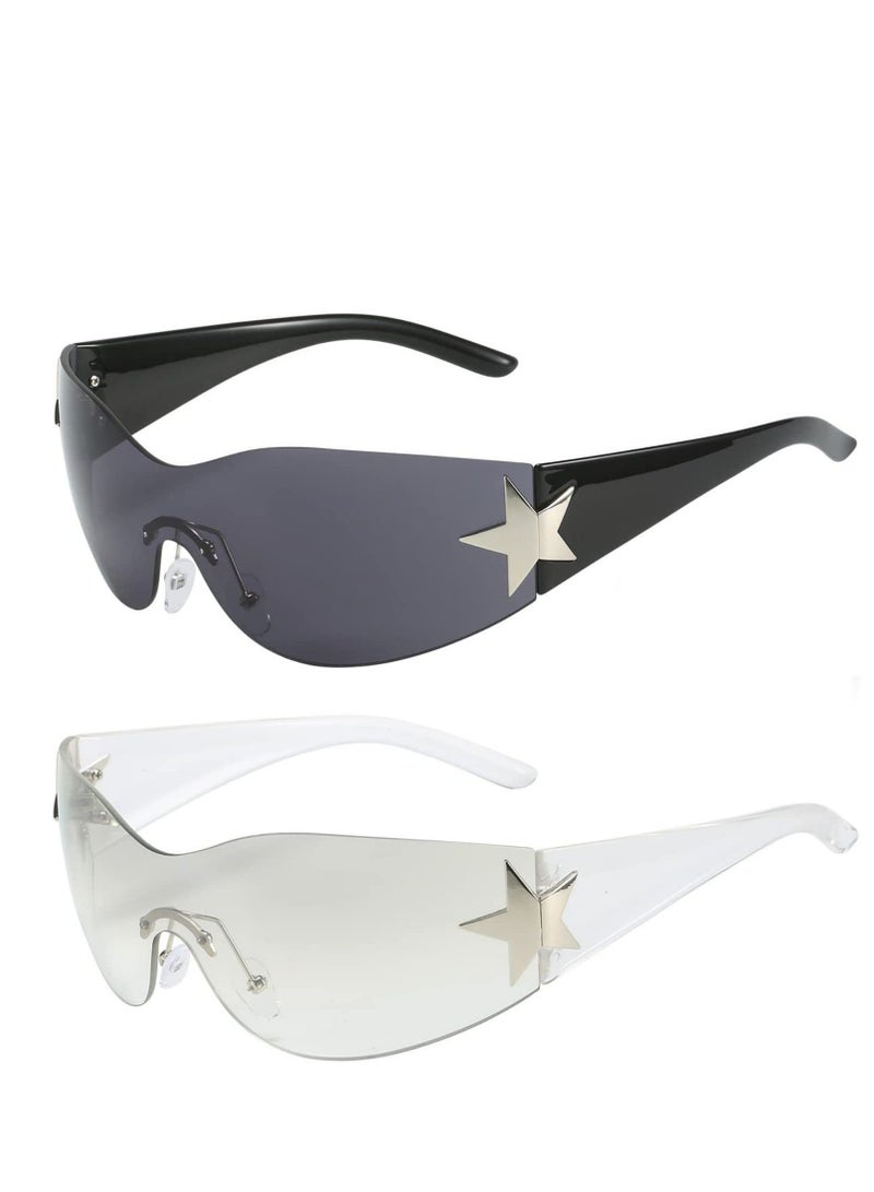 SYOSI نظارات شمسية للنساء والرجال موضة درع بدون إطار نظارات شمسية متدرجة العدسة عصرية كبيرة الحجم - Image 1