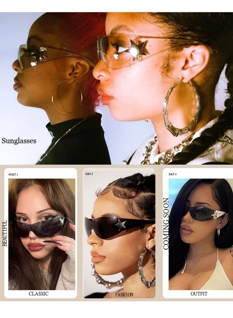 SYOSI نظارات شمسية للنساء والرجال موضة درع بدون إطار نظارات شمسية متدرجة العدسة عصرية كبيرة الحجم - Image 3