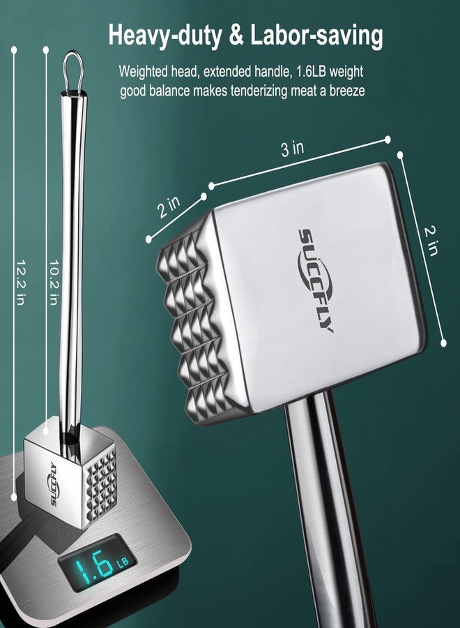 SUCCFLY Meat Tenderizer Stainless Steel, Heavy Duty Meat Hammer, Kitchen Meat Mallet 1.65LB Meat Pounder Flatterner Weighted Hammer Extended Handle for Labor-saving Chicken Steak Meat Tenderizer Tool - Image 3