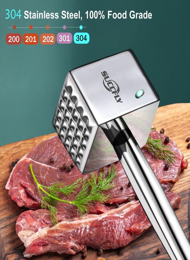 SUCCFLY Meat Tenderizer Stainless Steel, Heavy Duty Meat Hammer, Kitchen Meat Mallet 1.65LB Meat Pounder Flatterner Weighted Hammer Extended Handle for Labor-saving Chicken Steak Meat Tenderizer Tool - Image 2