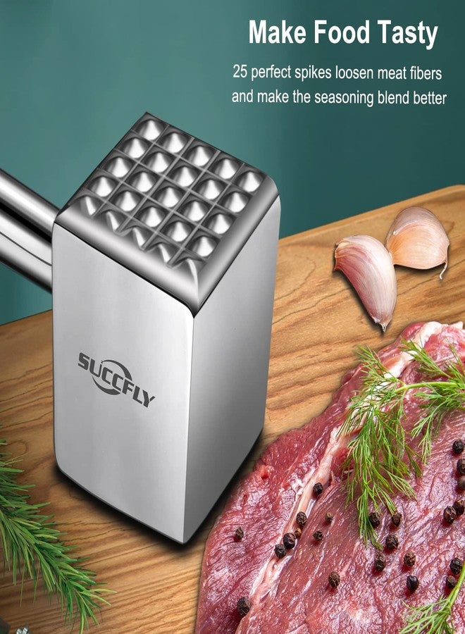 SUCCFLY Meat Tenderizer Stainless Steel, Heavy Duty Meat Hammer, Kitchen Meat Mallet 1.65LB Meat Pounder Flatterner Weighted Hammer Extended Handle for Labor-saving Chicken Steak Meat Tenderizer Tool - Image 4