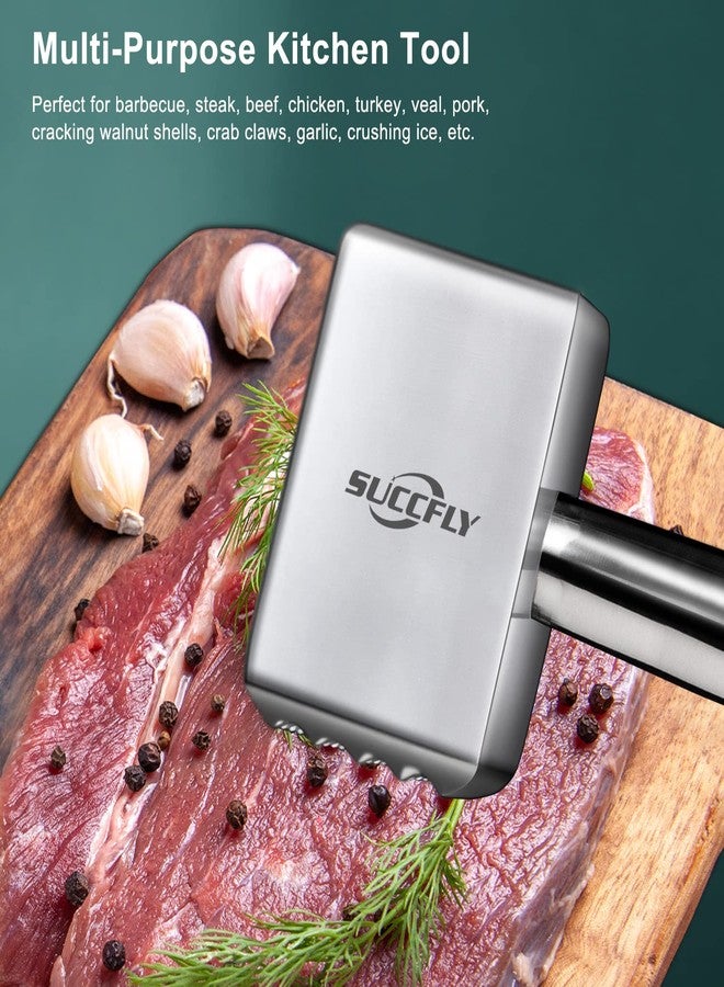 SUCCFLY Meat Tenderizer Stainless Steel, Heavy Duty Meat Hammer, Kitchen Meat Mallet 1.65LB Meat Pounder Flatterner Weighted Hammer Extended Handle for Labor-saving Chicken Steak Meat Tenderizer Tool - Image 5