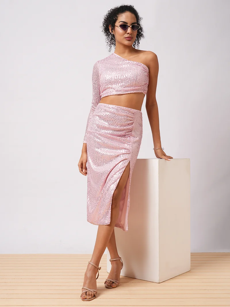 جلو باص Globus Women Embellished Crop Top With Ruched Midi Skirt