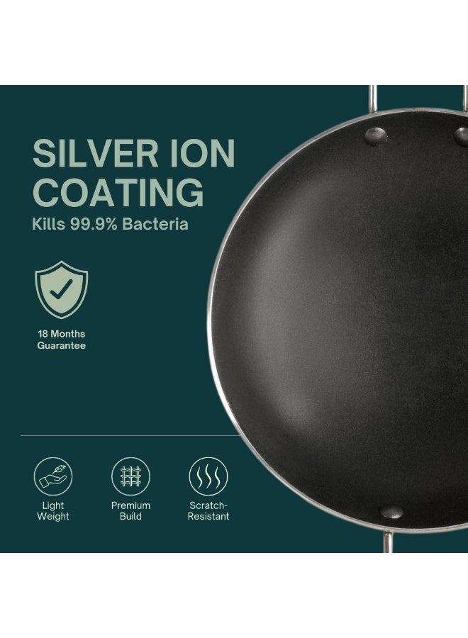NIRLEP NutriHealth 21cm Appam Chatty With Lid | Patented Silver Ion Coating, Sturdy Handles, PFOA Free, 5 Layered Coating I To Make Appams, Idiyappams & Sauté Vegetables | Chetty/Chatti/Chetti - Image 3