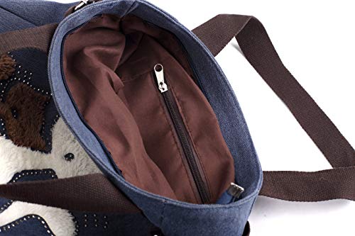 KAUKKO Women Canvas Handbag Shoulder Bag Cat Big Tote Bag(093-BLUE) - Image 5