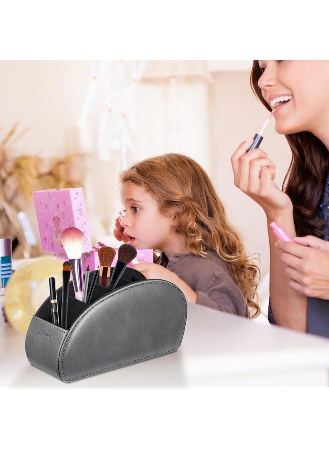 SITHON Remote Control Holder with 5 Compartments - PU Leather Remote Caddy Desktop Organizer Store TV, DVD, Blu-Ray, Media Player, Heater Controllers, Dark Gray - Image 5