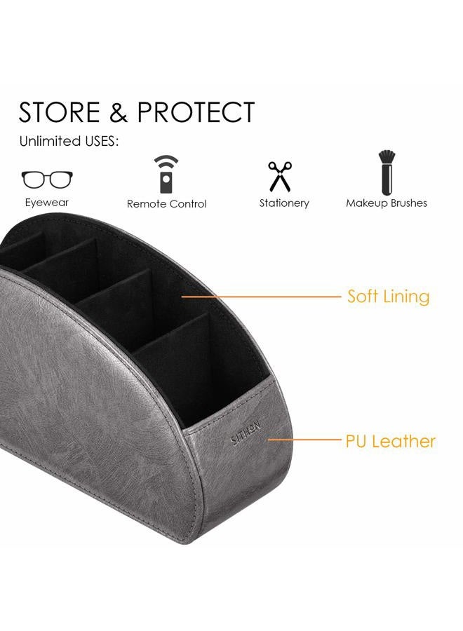 SITHON Remote Control Holder with 5 Compartments - PU Leather Remote Caddy Desktop Organizer Store TV, DVD, Blu-Ray, Media Player, Heater Controllers, Dark Gray - Image 2