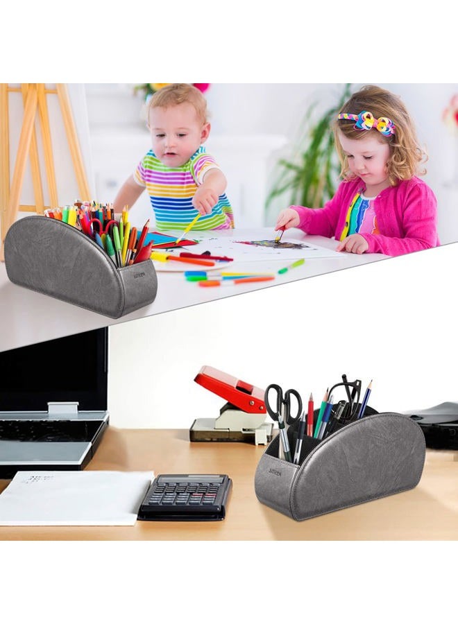 SITHON Remote Control Holder with 5 Compartments - PU Leather Remote Caddy Desktop Organizer Store TV, DVD, Blu-Ray, Media Player, Heater Controllers, Dark Gray - Image 4