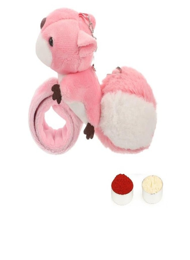 El Regalo Kids Rakhi - Cute Animal Plush Slap Band Rakhi for Boys & Girls | Panda, Shark, Dinosaur & More with Roli Chawal & Rakshabandhan Card | Fun Cartoon Soft Slap Bands for Children (Pink Squirrel) - Image 1