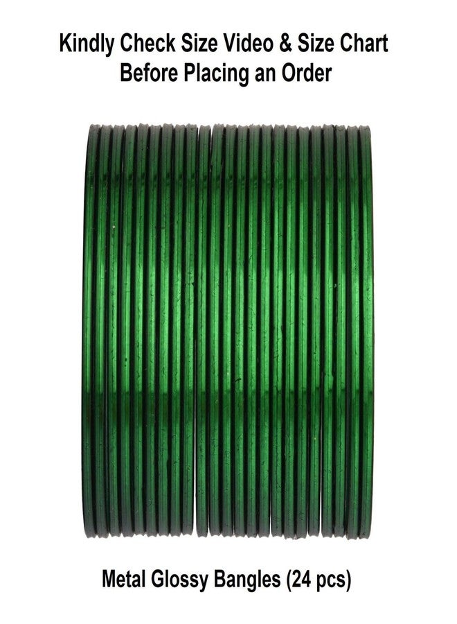 Efulgenz Metal Bangles for Women Indian Jewelry Two Dozen Wedding Bangles Set Plain Glossy Green Bangles Bracelets Bridal Bangle Set Fashion Costume Jewelry Accessories for Women (24 Pcs) Size 2.4 - Image 5