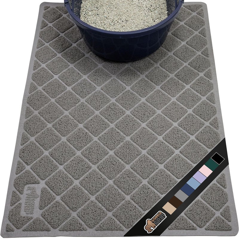 Gorilla Grip The Original Gorilla Grip Water Resistant Cat Litter Box Trapping Mat 35x23, Easy Clean, Textured Backing, Traps Mess for Cleaner Floors, Less Waste, Stays in Place for Cats, Soft on Paws, Gray - Image 1