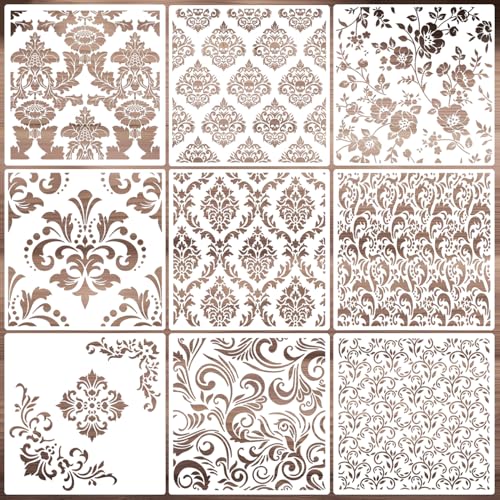 zosylley Damask Stencils for Walls 12inch Damask Stencil Large Texture Stencils for Painting on Wood Furniture Canvas Paper Fabric - Image 1