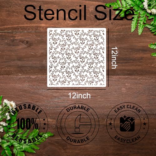 zosylley Damask Stencils for Walls 12inch Damask Stencil Large Texture Stencils for Painting on Wood Furniture Canvas Paper Fabric - Image 3