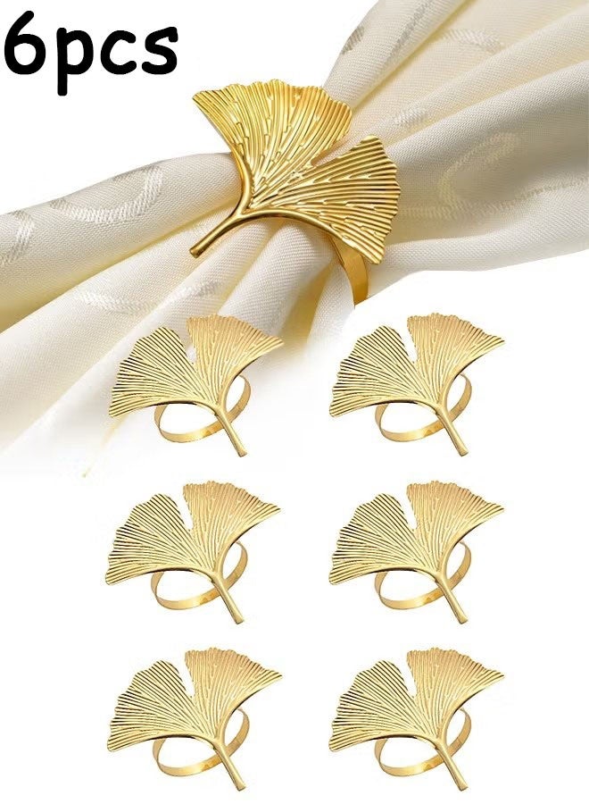 6 Pieces Ginkgo Biloba Napkin Ring Napkin Clasp Table Setting Decoration for Dinner Party Wedding - Image 1