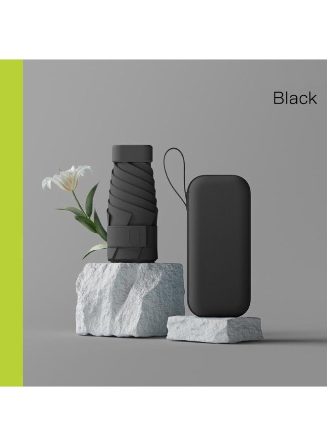 JAYATO Mini Umbrella with Capsule Case Sunshine UPF50 for Rainy and Sunny Days Black - Image 1