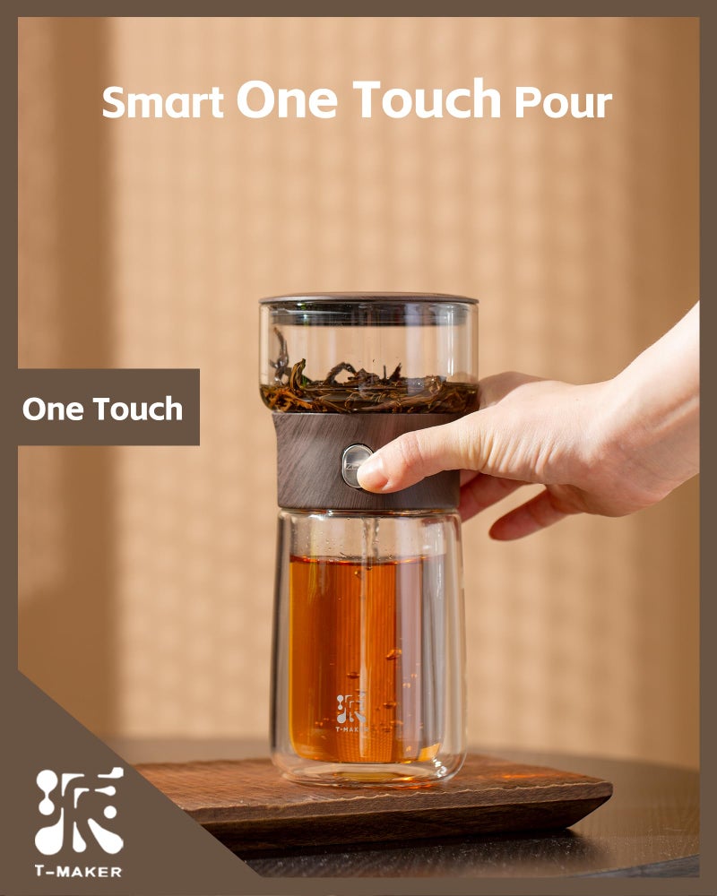 ZENS Modern Glass Infuser Teapot, One Touch Tea Maker for Loose Leaf Tea with Insulated Mug and Portable Case. Enchanted Pot Alternatives for Tea Lover Gifts - Image 2