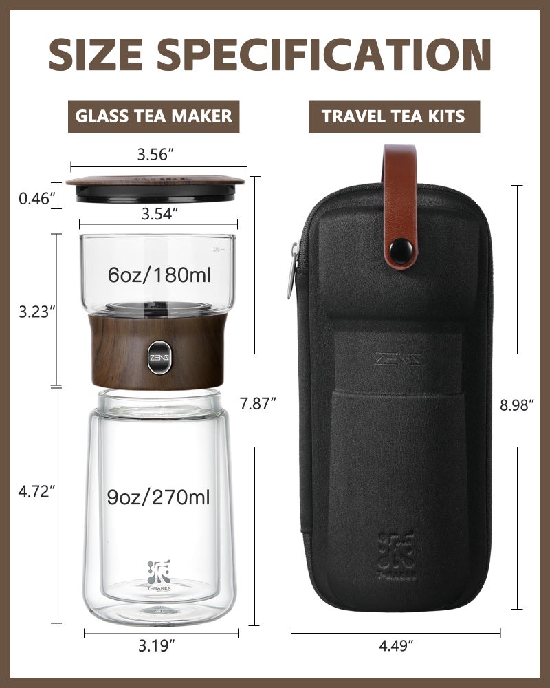 ZENS Modern Glass Infuser Teapot, One Touch Tea Maker for Loose Leaf Tea with Insulated Mug and Portable Case. Enchanted Pot Alternatives for Tea Lover Gifts - Image 5