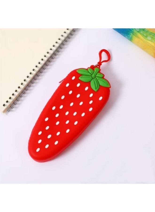 Creative Strawberry Silicone Pencil Bag Student Pencil Bag Cute Storage Bag Key Coin Purse  - Image 1