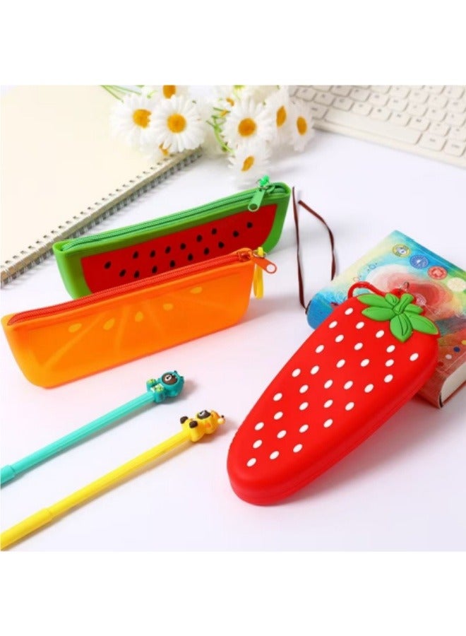 Creative Strawberry Silicone Pencil Bag Student Pencil Bag Cute Storage Bag Key Coin Purse  - Image 2