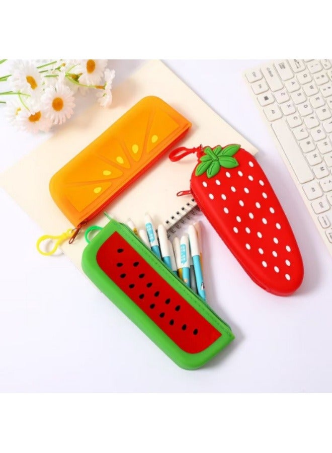 Creative Strawberry Silicone Pencil Bag Student Pencil Bag Cute Storage Bag Key Coin Purse  - Image 4