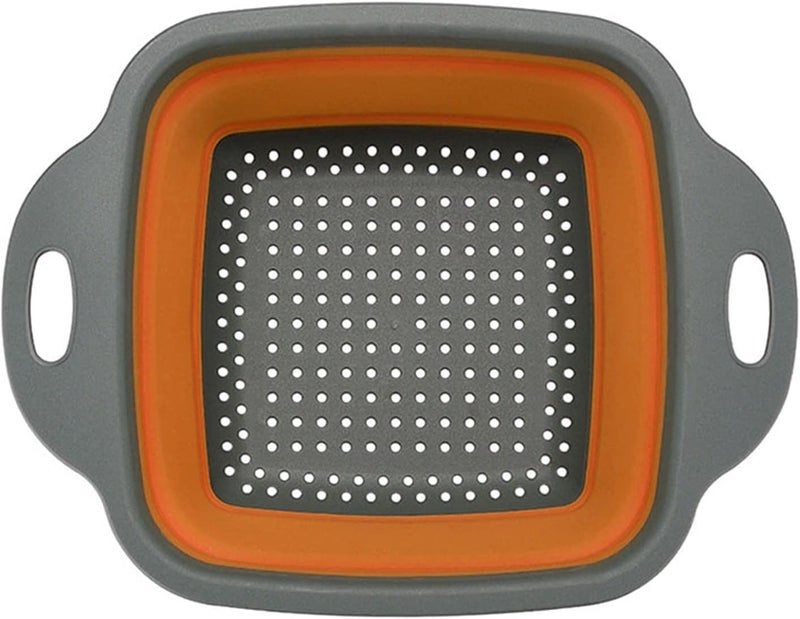 Ramkuwar Foldable Kitchen Colander 2 Pcs Square Portable Washing up Bowl Silicone Strainer Set Filter Food Strainers Basket 2 Sizes Orange - Image 4