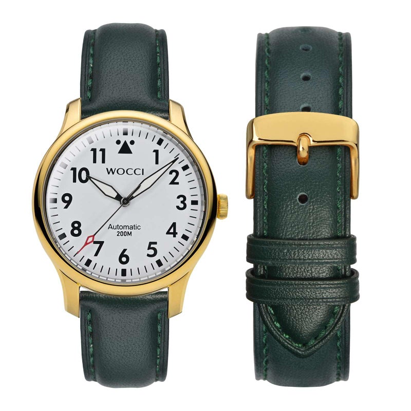 WOCCI 22mm Vintage Leather Watch Band for Men and Women, Gold Buckle (Green) - Image 5