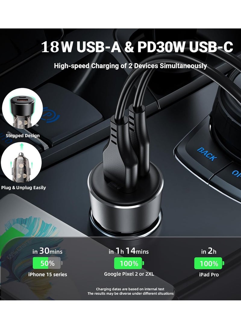 JEEJPV Car Charger 48W 2-Ports Fast USB-C PD30W & USB-A  18W Fast Charging Dual Port Car Power Adapter for iPhone 14 /12/13/15/16 Pro Max  - Image 2