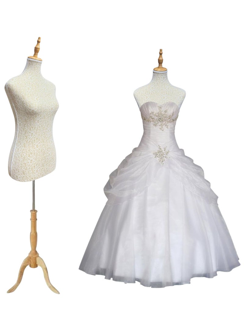 أورتوك جسم عارضة أزياء أنثوي بارتفاع 170 سم قابل للتعديل، عارضة أزياء جذع أنثوي عالي الجودة من الفوم وحامل خشبي ثلاثي القوائم ورأس، عارضة أزياء نسائية جذع لمحل الملابس، نافذة عرض الملابس، المحلات، معرض المجوهرات - Image 2