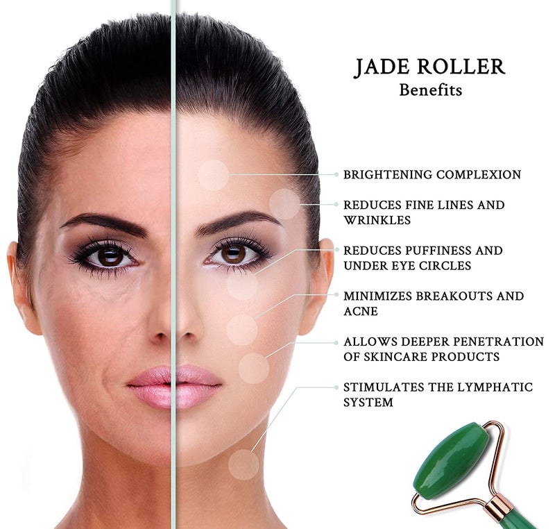 SKGREEN Jade Face Massager Roller Gua Sha Scraping Natural Himalayan Stone Facial Massage Beauty Tool for Face Neck Toning Firming Serum Application  - Image 2